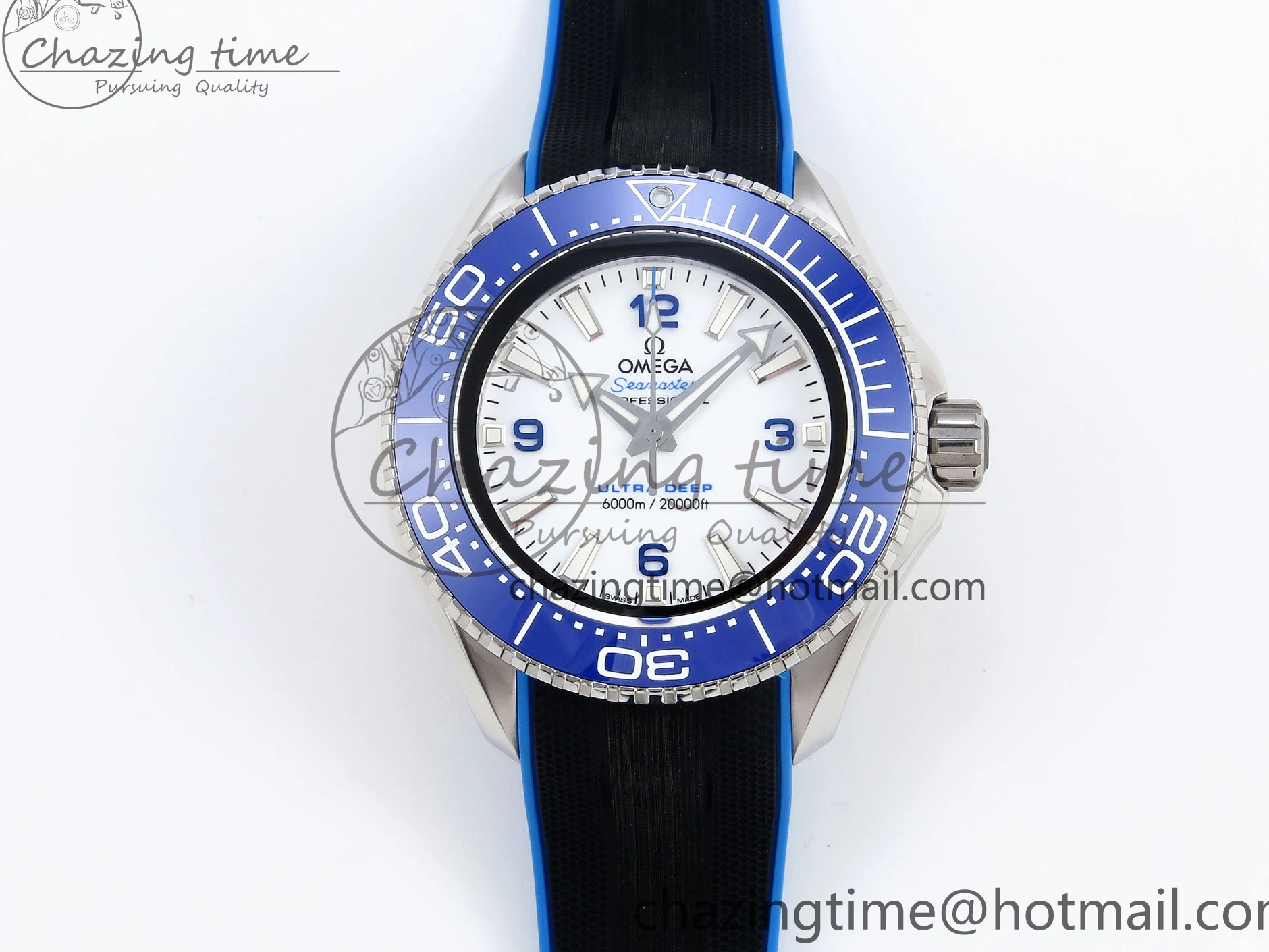 0506 SEAMASTER PLANET OCEAN 6000M ULTRA DEEP 45.5MM SS TF 1:1 BEST EDITION WHITE DIAL BLUE BEZEL ON RUBBER STRAP A SunProtective 7762